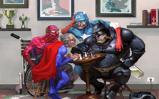 Image insolite Spiderman - Les super héros à la retaite